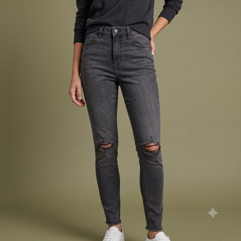 PacSun High-Rise Ankle Jegging 27‎ Black Distressed Ripped Raw Hem Jeans EUC